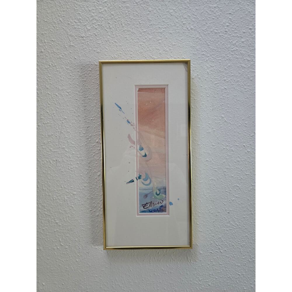 Mary Endico Abstract Watercolor 17x8" Signed Original Gold Frame Vintage Art